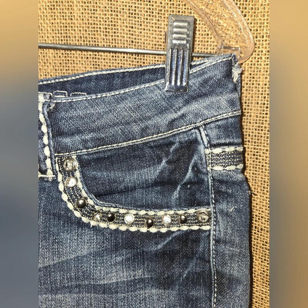 Women's Miss Chic Usa Stylish Blue Women's Jean Capris Bling Size 5 - Picture 9 of 16